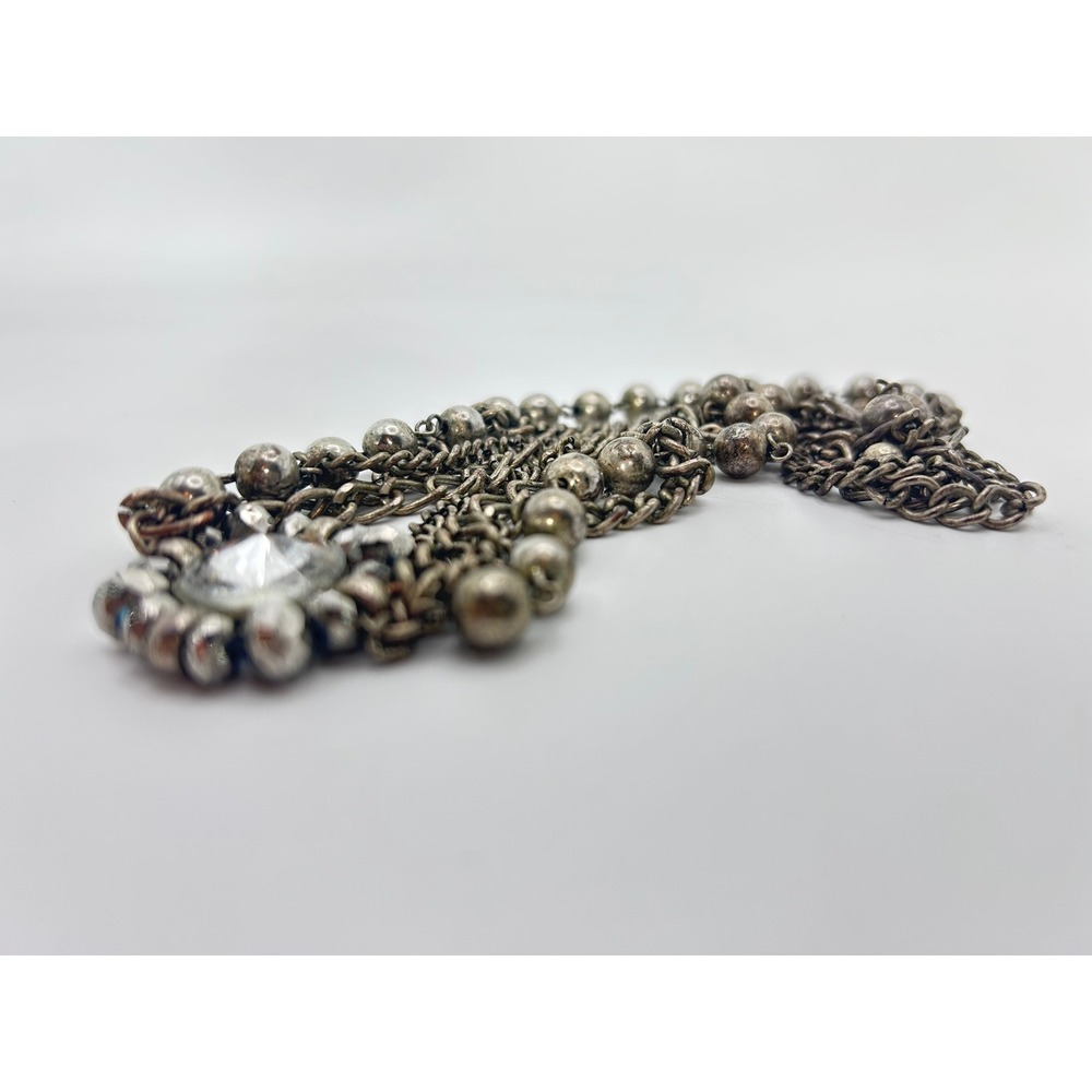 Vintage Silver Tone Multi Strand Statement Necklace Rhinestone Pendant 18"‎ Boho - Picture 7 of 8